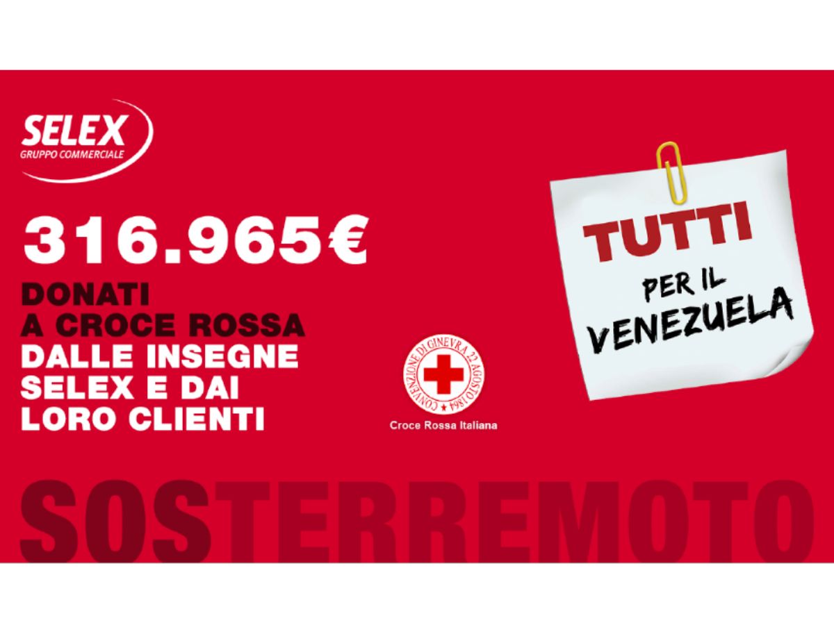 Si chiude "Tutti per il Venezuela" del Gruppo Selex con 316.965 euro donati alla Croce Rossa