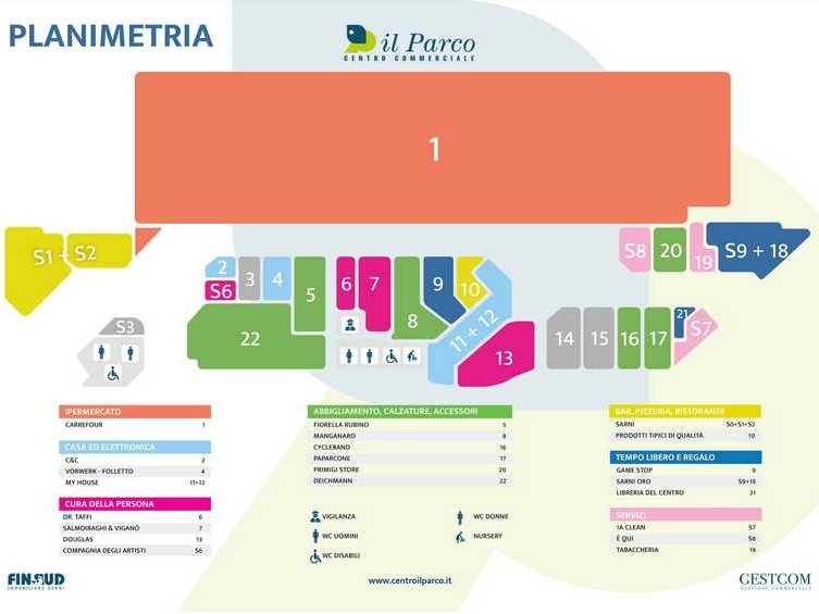 La mappa del centro commerciale Il Parco