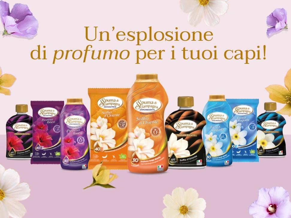 Un’esplosione di profumo per i tuoi capi, con i prodotti Spuma di Sciampagna!