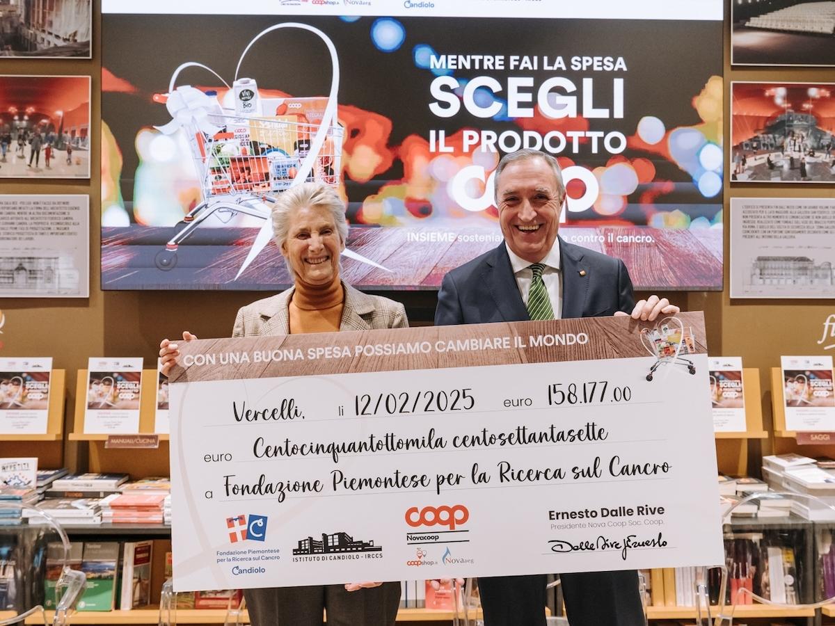 Nova Coop dona oltre 158mila euro alla Fondazione Piemontese per la Ricerca sul Cancro 