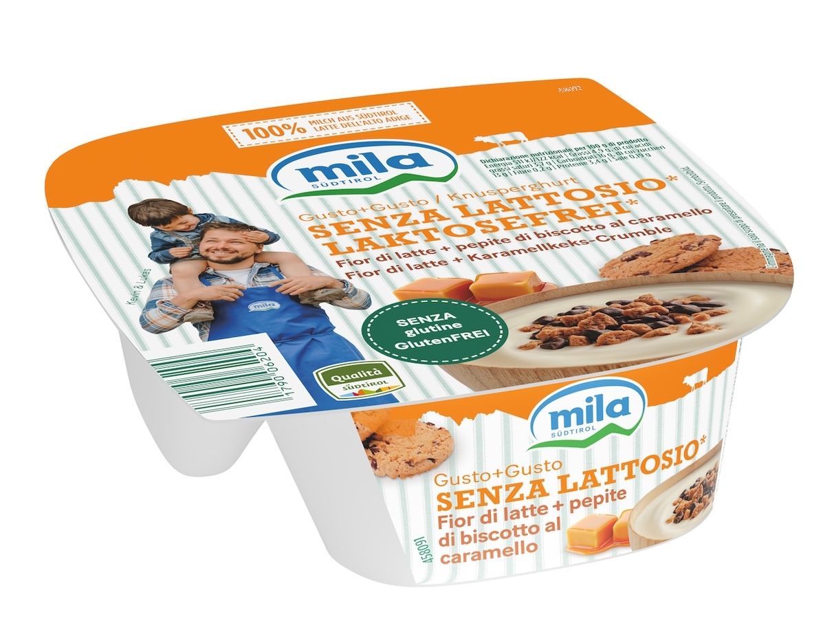 Mila amplia la linea Gusto + Gusto Senza Lattosio: yogurt con pepite di biscotto al caramello