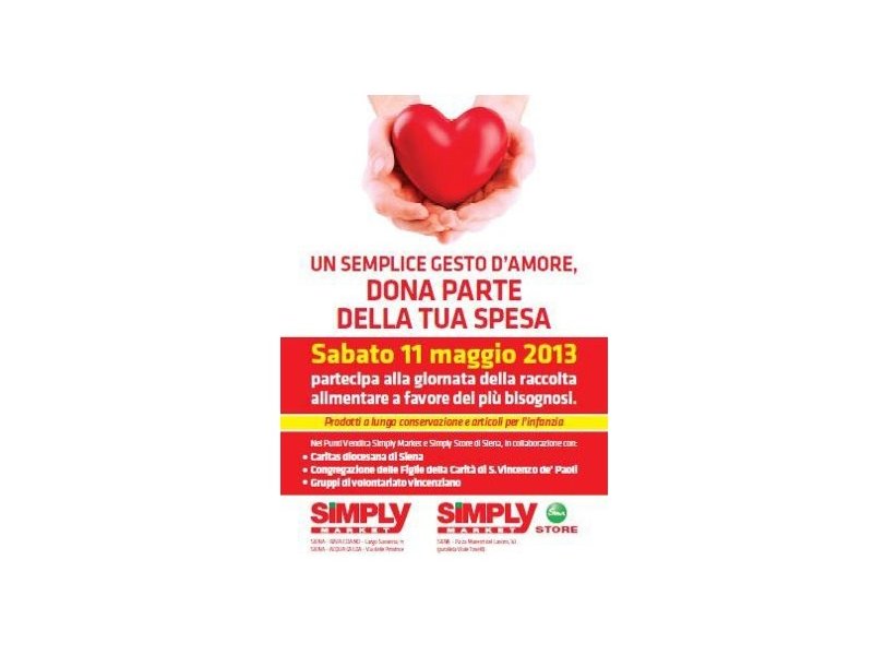 Simply: a Siena parte la raccolta alimentare per i bisognosi Simply: a Siena parte la raccolta alimentare per i bisognosi