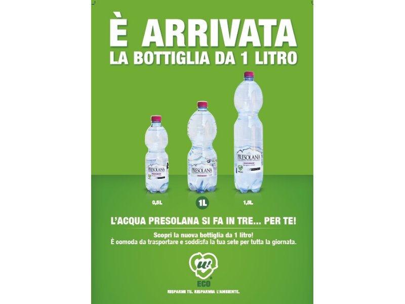 Unes lancia il formato da 1 litro di Acqua Presolana