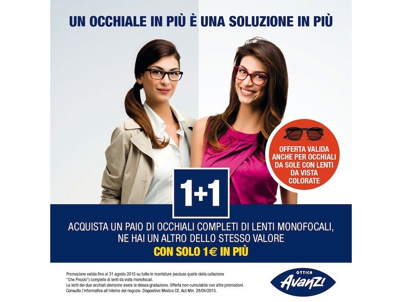 Ottica Avanti e Optissimo ripropongono l’offerta “1+1”