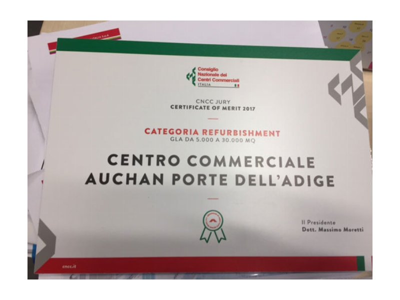 Centro Commerciale Auchan Porte dell'Adige premiato per l'impegno ecofriendly