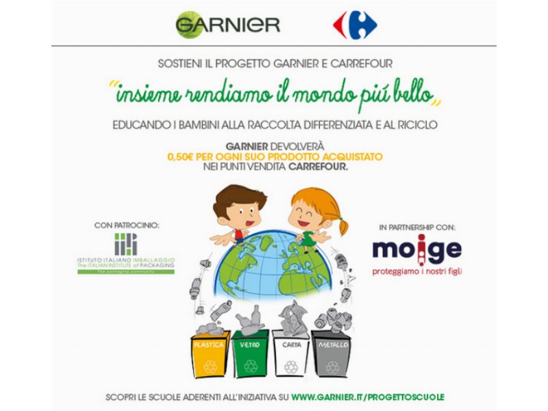 Garnier e Carrefour alleati in Riciclò, il progetto che porta il riciclo nelle scuole