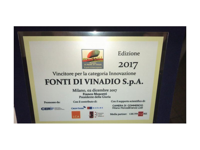 Sant'Anna Fonti di Vinadio vince il premio “Di padre in figlio” per l'innovazione