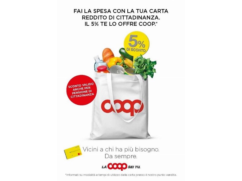  Coop: sconto del 5% con la card del reddito di cittadinanza