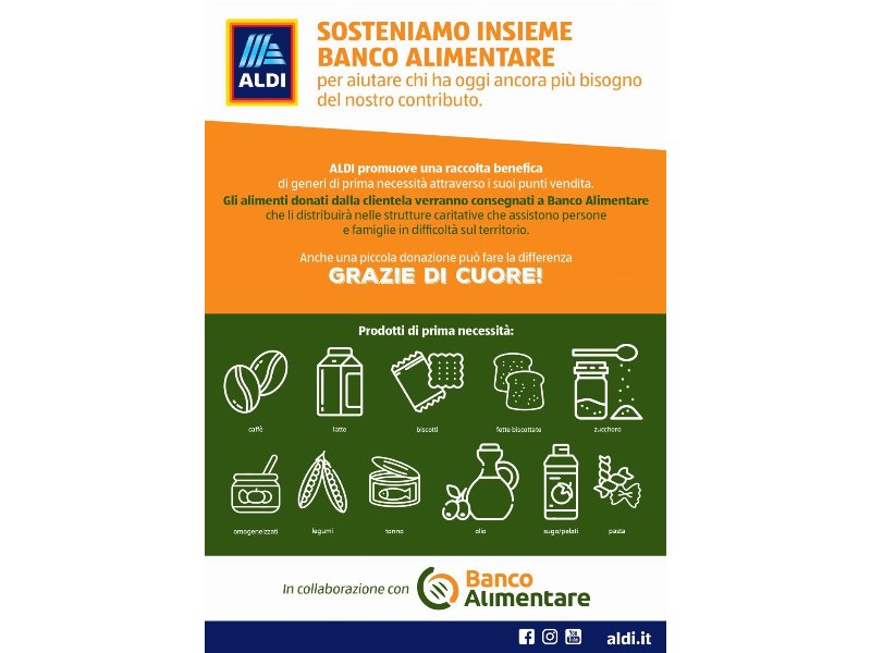 Aldi al fianco di Banco Alimentare per le famiglie italiane