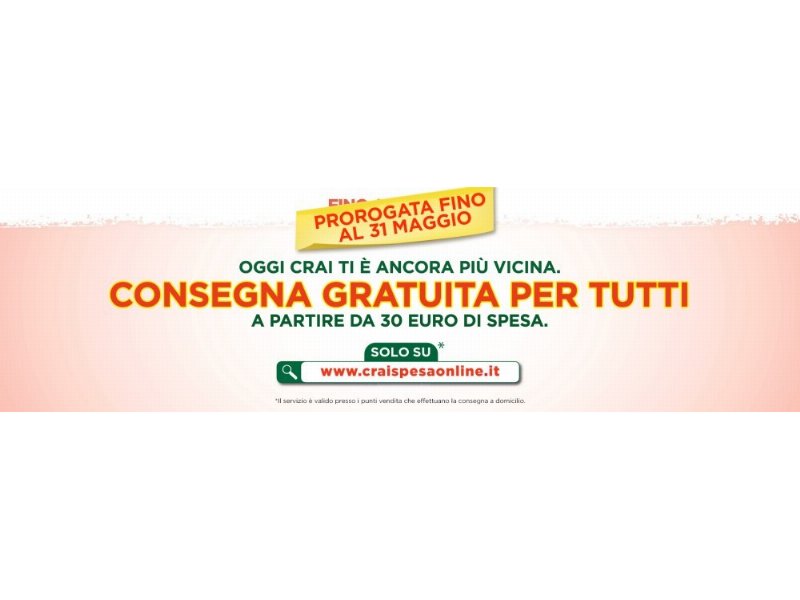 Crai: prorogata consegna gratis spesa fino a fine maggio