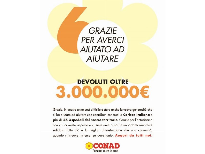 Conad Nord Ovest dona oltre 3 mln di euro in attività solidali