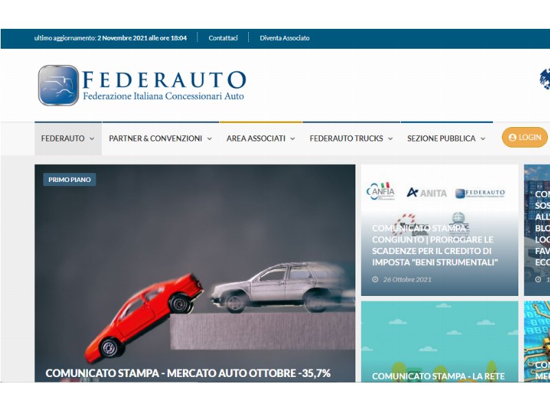 Federauto: mercato auto ottobre -35,7% sul 2020 e -35,9% sul 2019