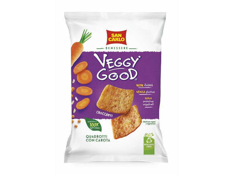 La famiglia di Veggy Good si allarga con i nuovi Quadrotti con carota, snack croccanti e 100% naturali