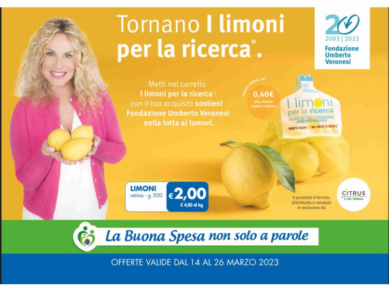 Md: riparte nei punti vendita l’iniziativa “I limoni per la ricerca”