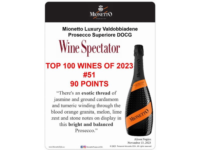 Mionetto nella “top 100” di Wine Spectator 2023