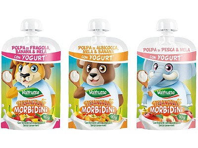 Valfrutta lancia i Triangolini Morbidini con yogurt, le nuove polpe di frutta in doypack
