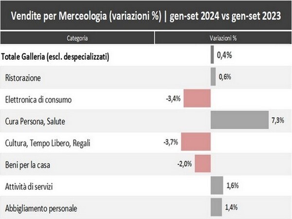 vendite per merceologia centri commerciali PRIMI 9 MESI cncc EY